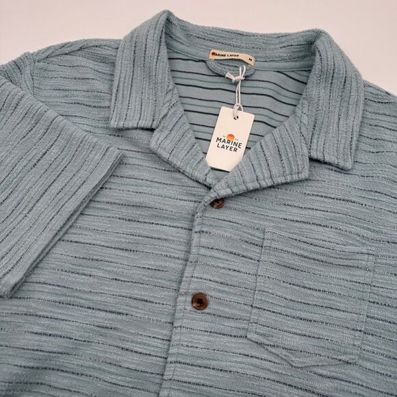NWT Marine Layer Resort Shirt Men’s M Blue Textured Knit Button Pocket Coastal - Picture 1 of 10